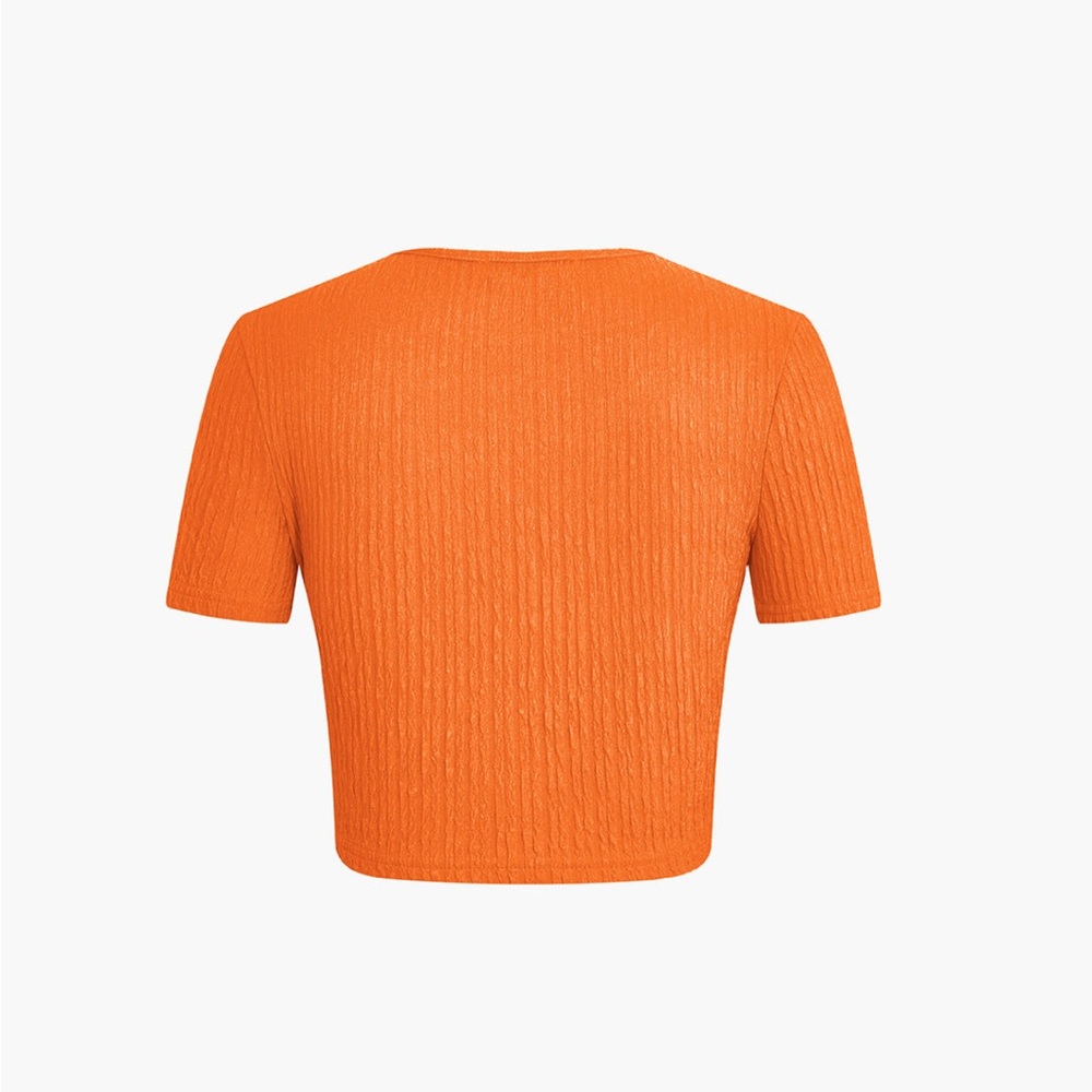 Orange Ruched Midi Skirt & Crop Top Set - Picture 5 of 8